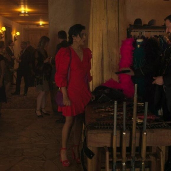 Tanya Taylor Red Wrap Dress with Purple Accent - Picture 3 of 12